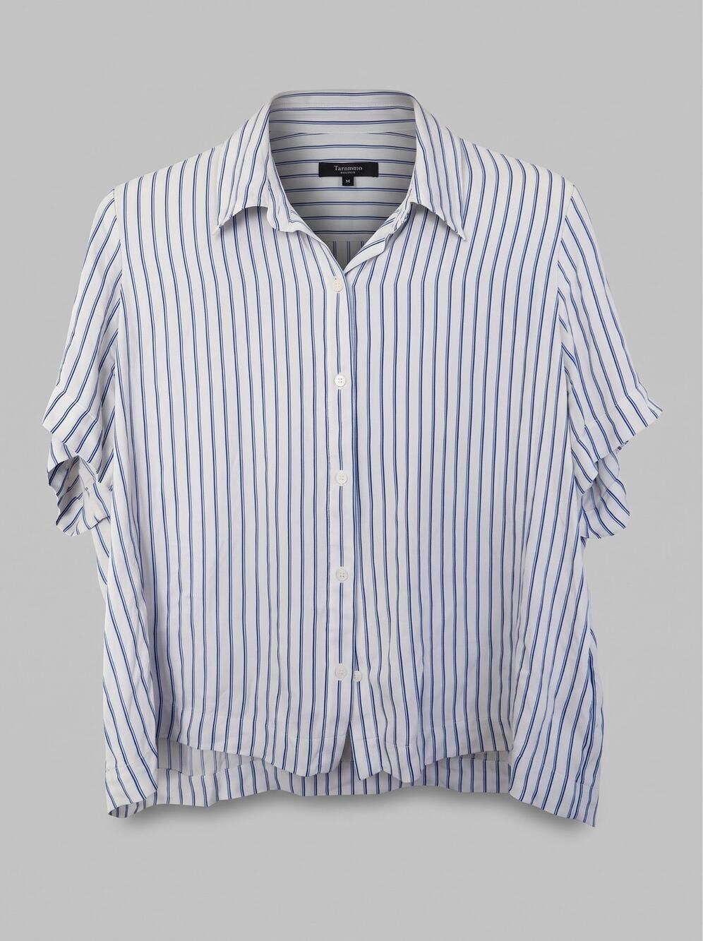 Quince Evie Stripe Silk Short Sleeve Blouse | Size Large